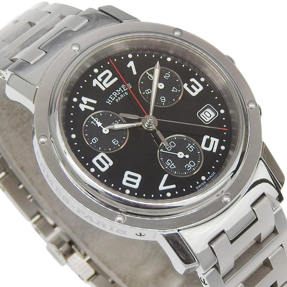 HERMES Clipper Watches CL1.910 Silver blackDial Stainless Steel Quartz Analog display mens Used