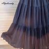 Japanese Mori Girl Spring Summer Women Black Skirt High Waist Floral Embroidery Elegant Midi Skirt Vintage Cotton A-Line Female Skirt
