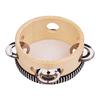 4 Inch Wooden Hand Tambourine with Metal Single Row Jingles Polyester Drum