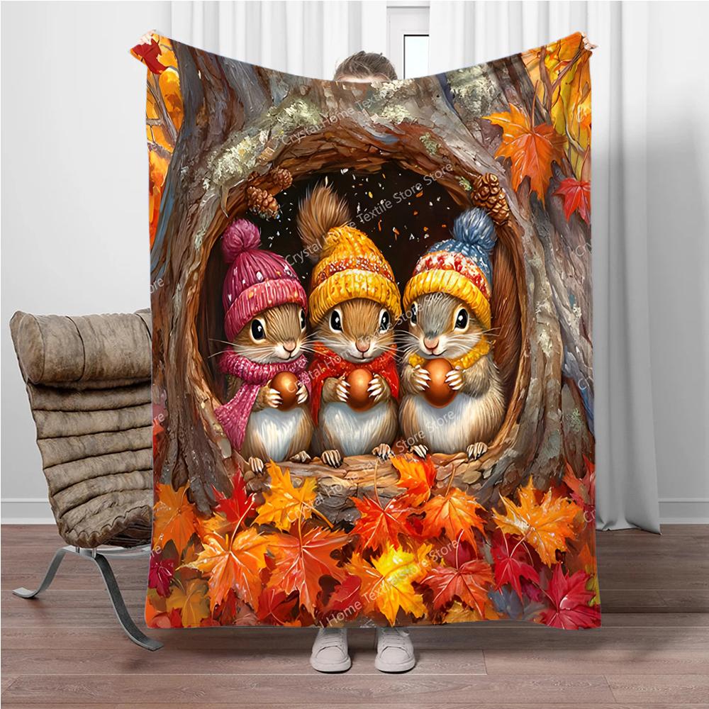 Warm Squirrel Home Flannel Blanket Soft Warm Throw Blanket Lunch Break Blanket For Picnic Couch Sofa Office Bed Camping Trave