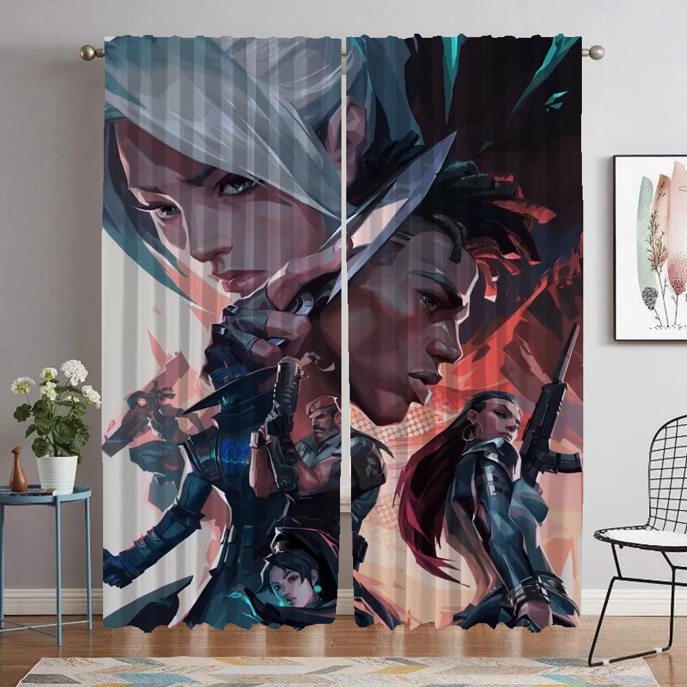 Valorant Kitchen Curtains for Living Room Tulle for Bedroom Blackout Curtain Partition Shades Home Interior Curtains 2 Pieces