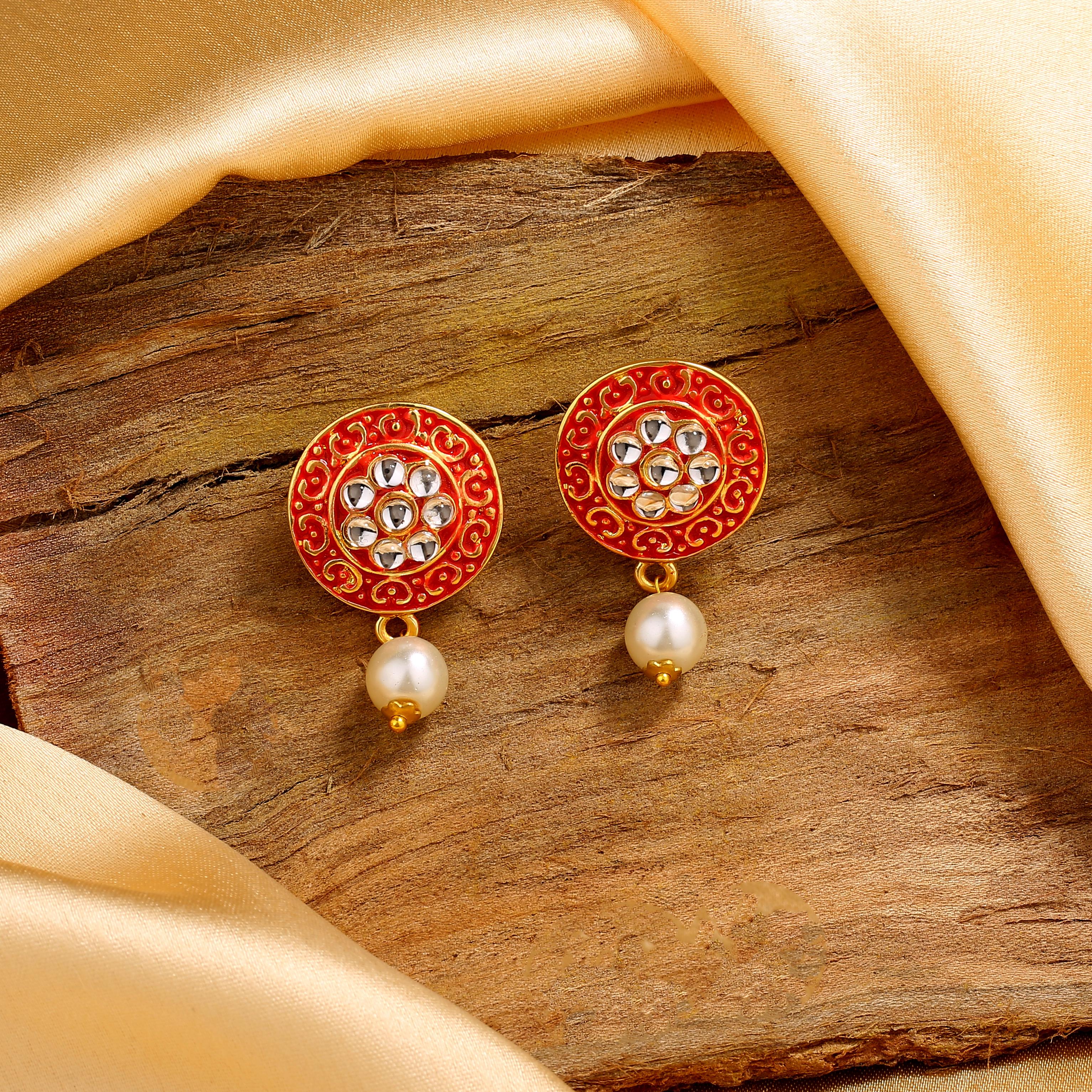 

Позолоченные серьги Estele Meenakari Kundan в форме цветка для женщин