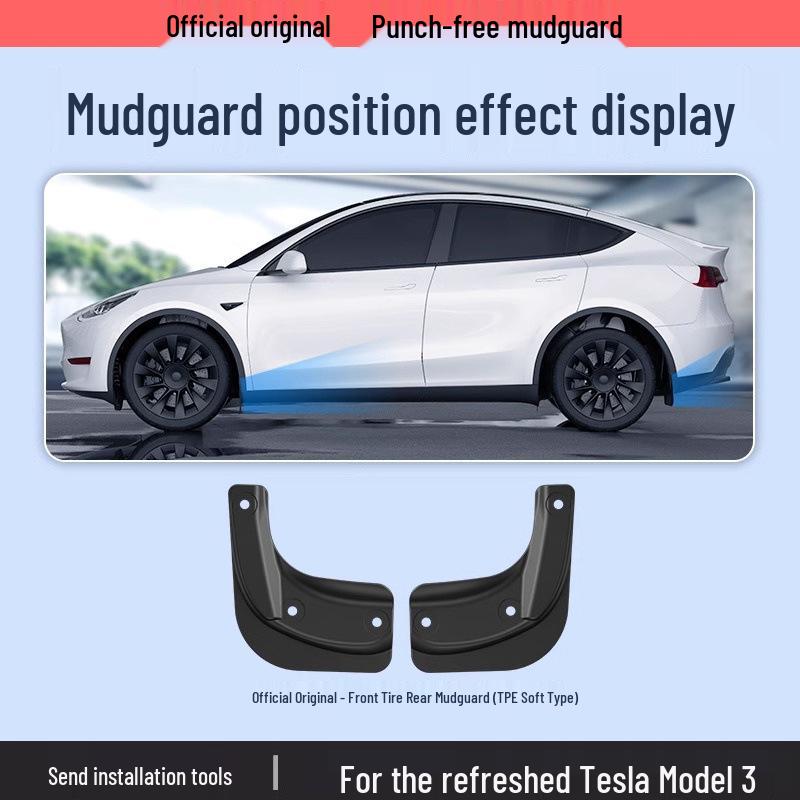 Tesla Model Y/3 Refresh Punch-Free TPE Mudguards - Front & Rear