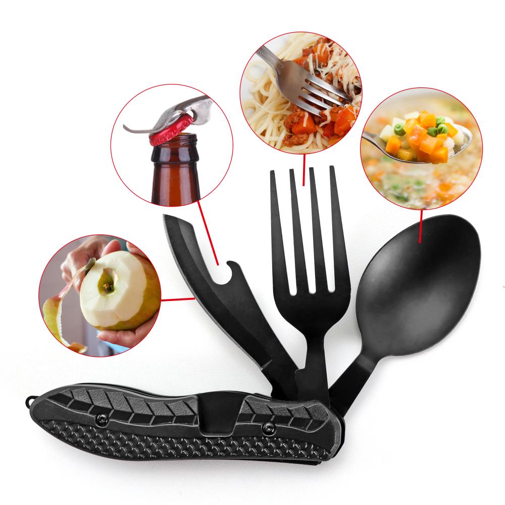 Jaswehome 3pcs  Portable Stainless Outdoor Flatware Set  Folding Lightweight Spoon Fork  Camping Utensils Foldable  Dining Tools