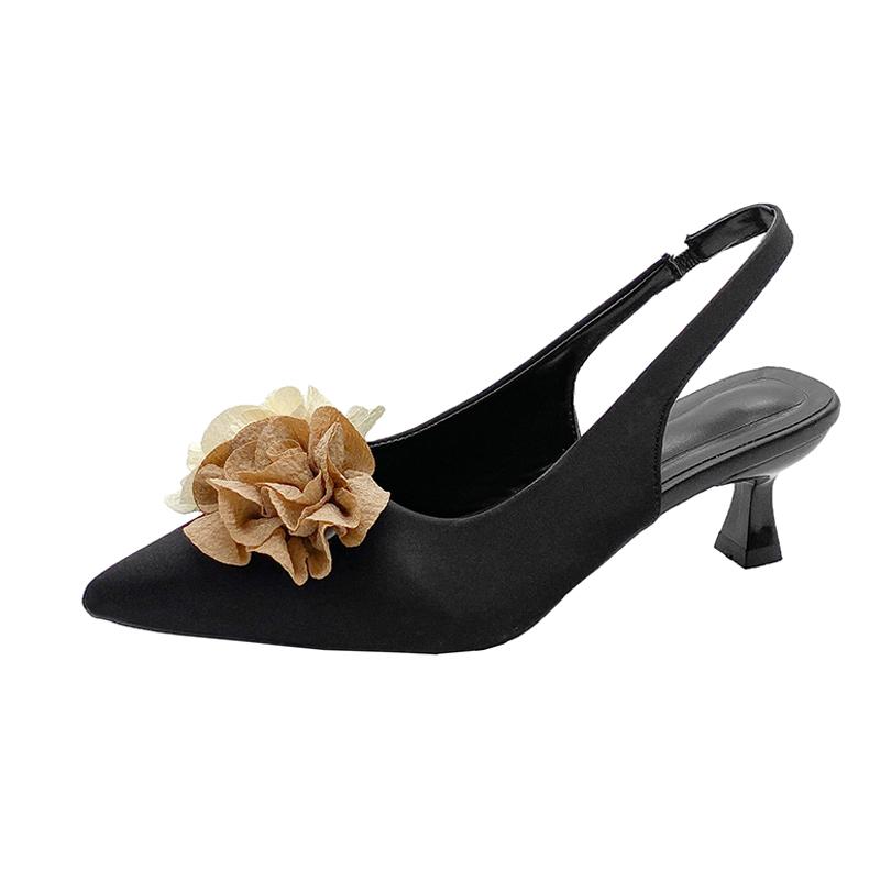 

Fashion Flowers High Heels Women Pumps Silk Luxury Designer Sandal Sexy Party Dress Pumps Pointed Metallic Flower Stiletto Heels Ladies 35 чёрный