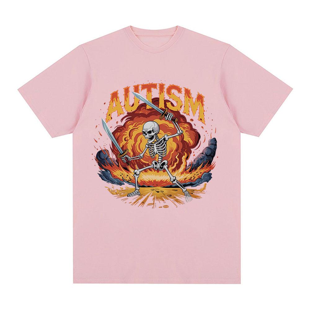 Autism Funny Skeleton Meme Tshirts Men Women Clothing Vintage Summer Short Sleeves Tshirt Cotton Casual Oversized T Shirt Tops