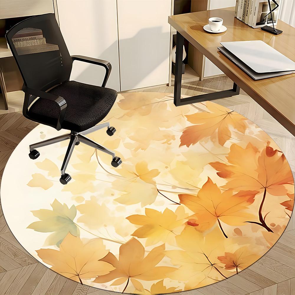 1pc Autumn Leaves Office Round Area Rug, Indoor Mat Suitable For Office, Under Office Chairs Bedroom Living Room Home Decor, Room Deco