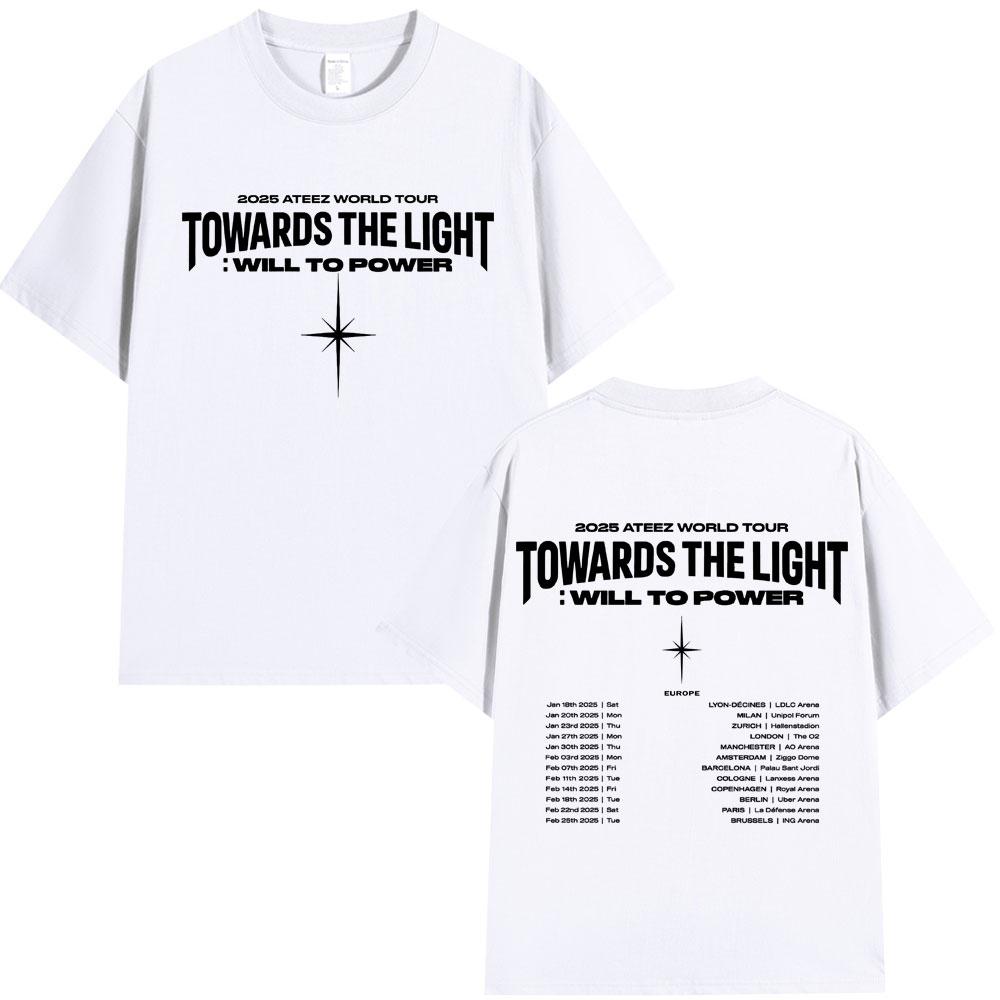Ateez 2025 World Tour Towards The Light: Will To Power T Shirt Men Women Korean Kpop Fashion High Quality Casual Cotton T-shirts