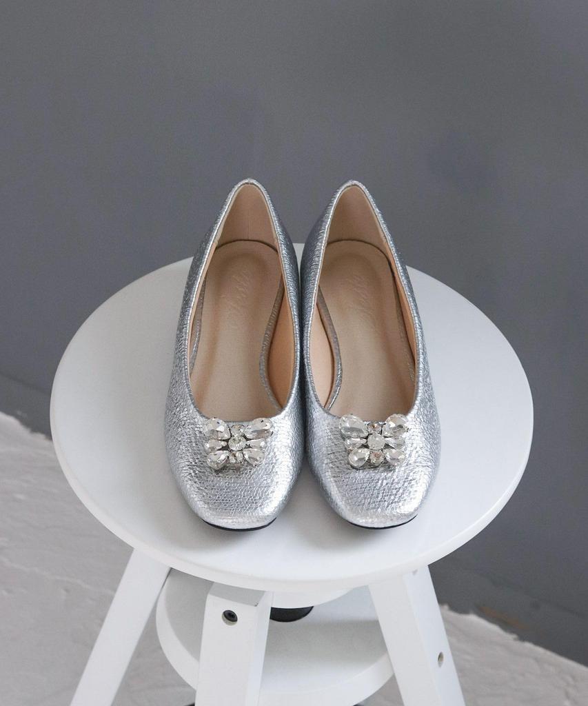 Pumps mit eckiger Spitze und niedrigem Absatz mit Schmuckdesign, um das Rutschen der Absätze zu verhindern [Sest] dnp4002-SIL-250 Damen, 25.0cm,