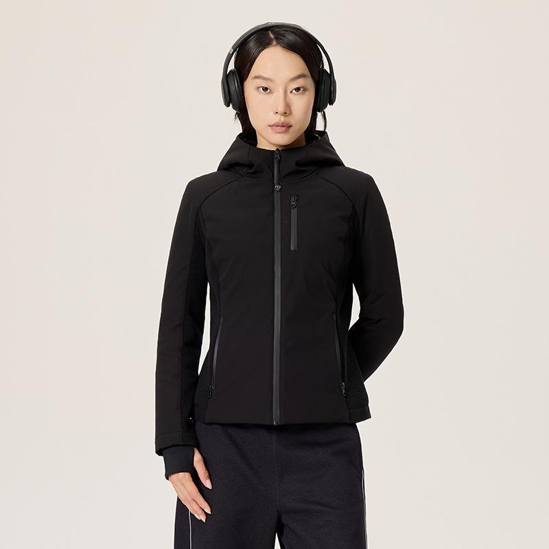 

Slim Fit Light Down Hooded Jacket with Merino Wool Panels Large