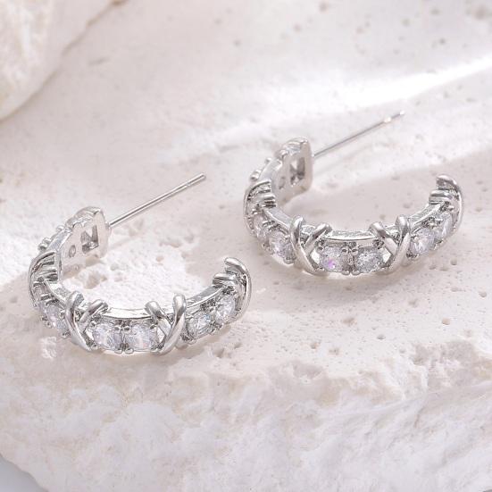 1 Pair Women Earrings C-Ring Shape Ear Buckle Design Stable Fit Cubic Zirconia Inlaid Earrings Jewelry Gift