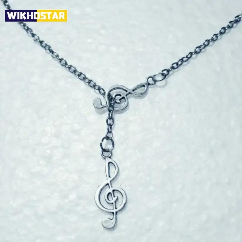 Mode Pendentif Double Notes / clé de sol Collier Lariat Croisé Ajustable Pour Femmes Hommes Bijou Punk Goth Cadeau