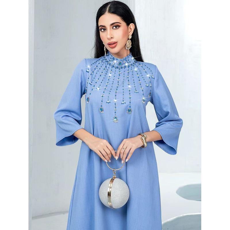 New Arrival Middle East Half Turtleneck Hand-Stitched Diamond Dress Party Long Dress Hand Sewn Diamond Dress