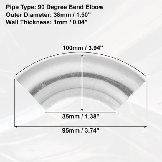 2pcs OD 15" 90 Degree Stainless Steel Bend Tube Car Exhaust Elbow Pipe 004"