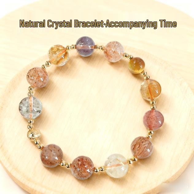 Natural Black Gold Super Seven Multi-Gemstone Beaded Bracelet - Women's High-End Amethyst Jewelry, Perfect Christmas Gift
