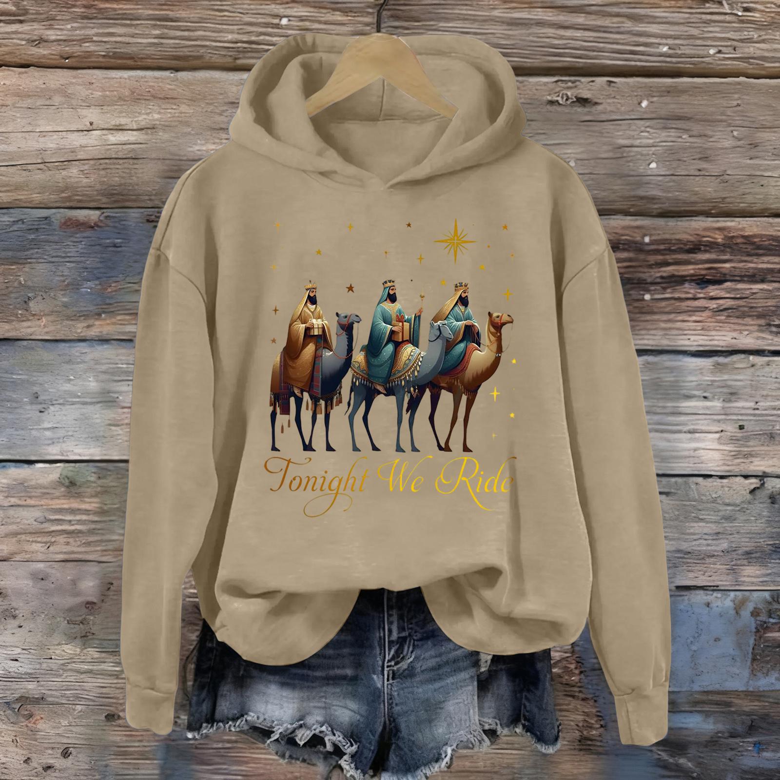 Women s Printed Casual Long Sleeve Hooded Sweatshirt Top S хаки 1880₽