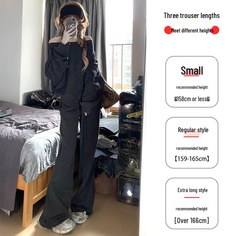 

2024 Women s American Retro Petite Slimming Sports Pants, Spring/Autumn, Micro Flare with Drawstring M 96-105 lbs