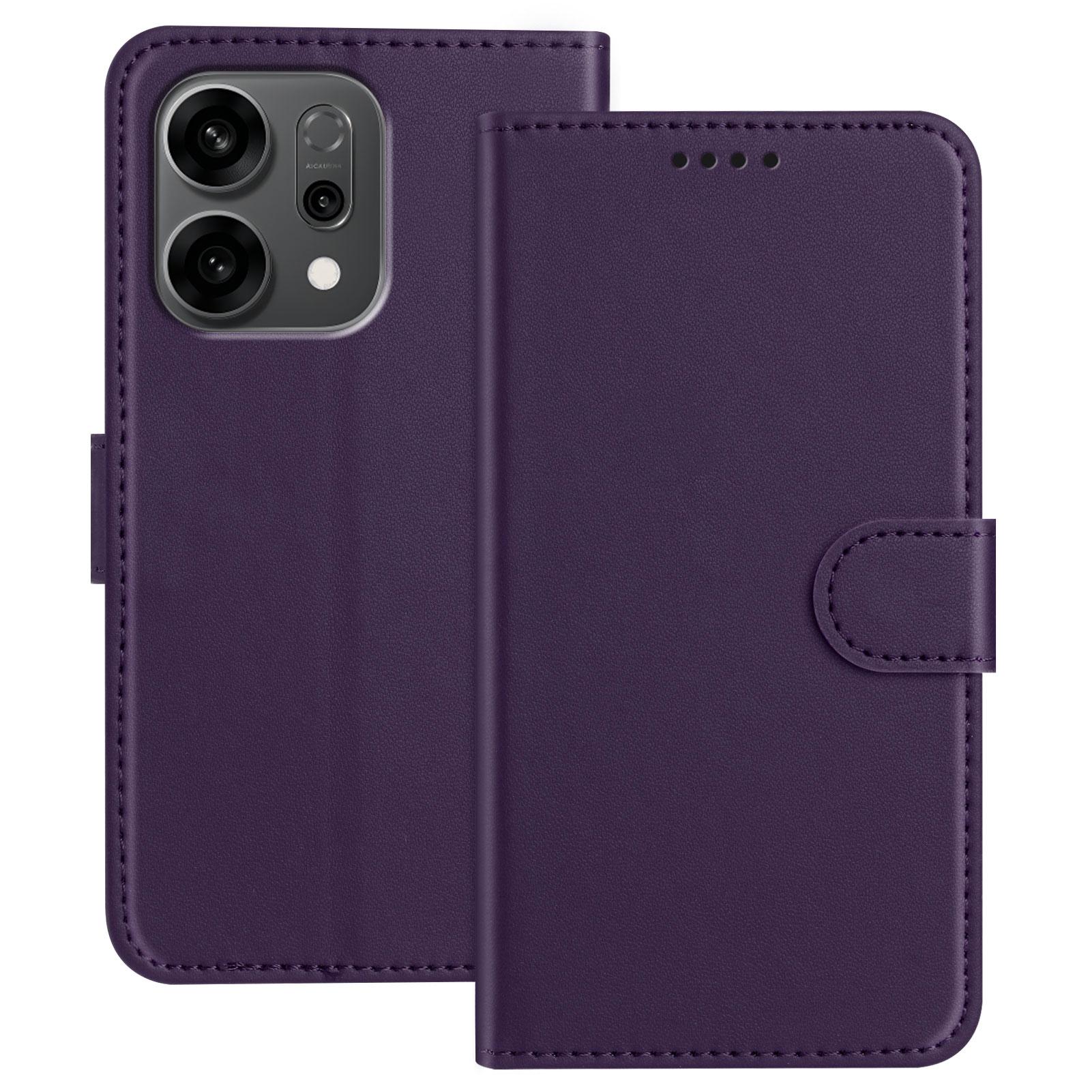 

For Oppo Reno14 F 5G Leather Case Wallet Stand Solid Color Anti Drop Phone Cover Purple