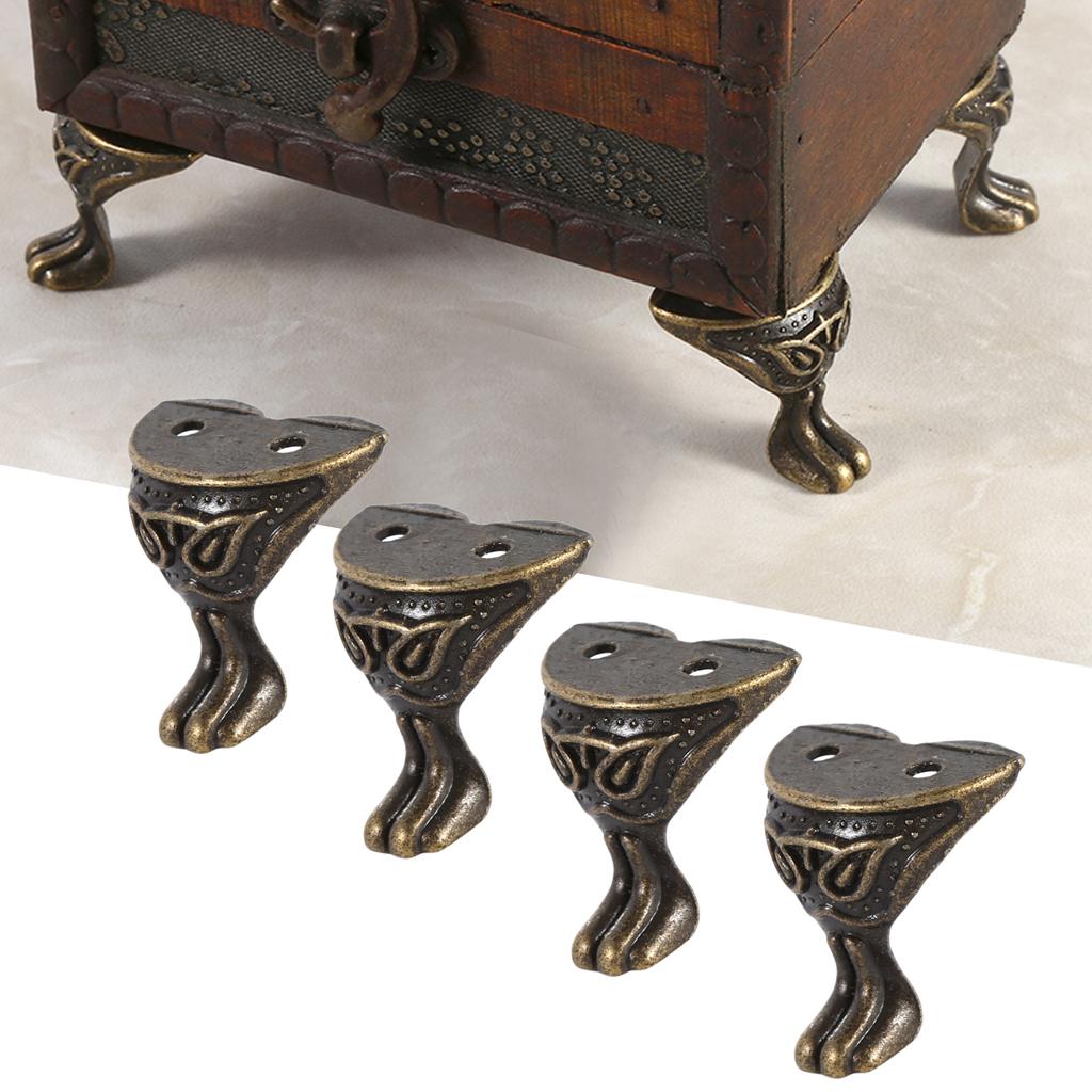 Antique Leg Corner  Ors, 4 Pack Decorative Bronze Feet Corner  Ors with Screws for Wooden Crates Jewelry Boxes