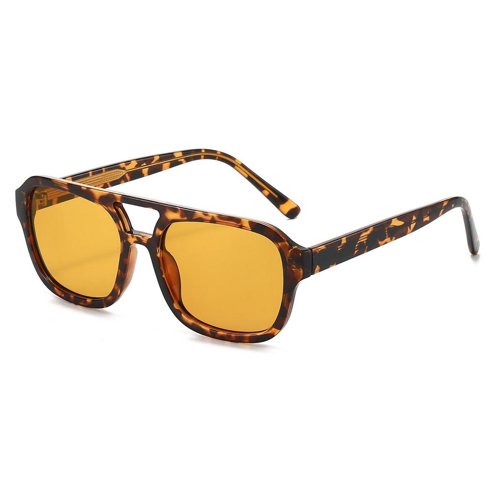 

New Retro Double Beam Aviator Women Sunglasses Personality Brand Leopard Design Street Style Trend Men Sun Glasses Uv400 as picture