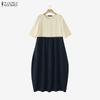 ZANZEA Women Casual Round Neck Half Sleeve Patchwork Long Dress
