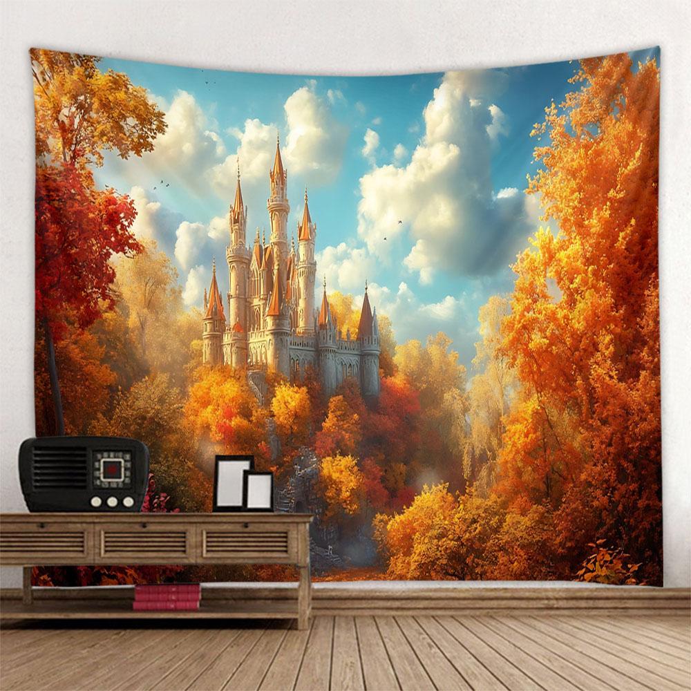 Dreamy Castle Background Wallpaper, Bedroom Tapestry, Cartoon Decoration, Hippie Aesthetic Home Wall Hanging, Yoga Mat
