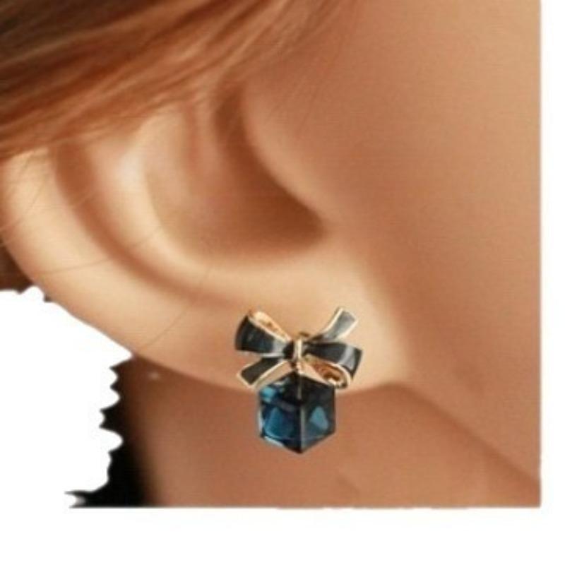 Crystal Block Bow Earrings For Women, Cute And Stylish Earrings, Versatile And Exquisite Accessories