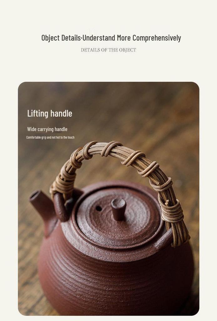 Guanlan Retro Chinese Coarse Pottery Tea Stove Set with Handle for Outdoor Camping