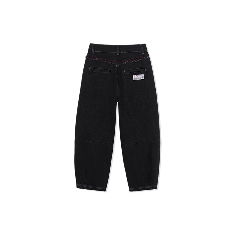 Li Ning Sports Basketball Series Runway Style Loose Wash Denim Pants Women bottoms Black AJQR004-2