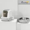 Enclosed Cat Litter Tray, Stainless Steel, Odor Control Lid, XL, White