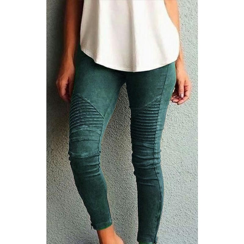 Womens Casual Slim High Elastic Pencil Long Pants Leggings In Vibrant Blue Green And Classic Black