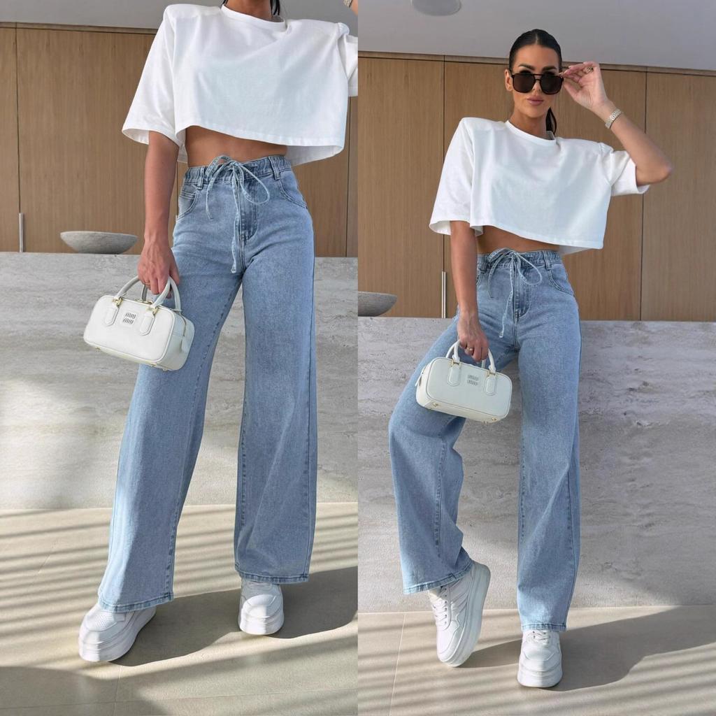Autumn's New High-waisted Stretched-waist Wide-leg Jeans, Loose and Versatile Straight-leg Pants for Women