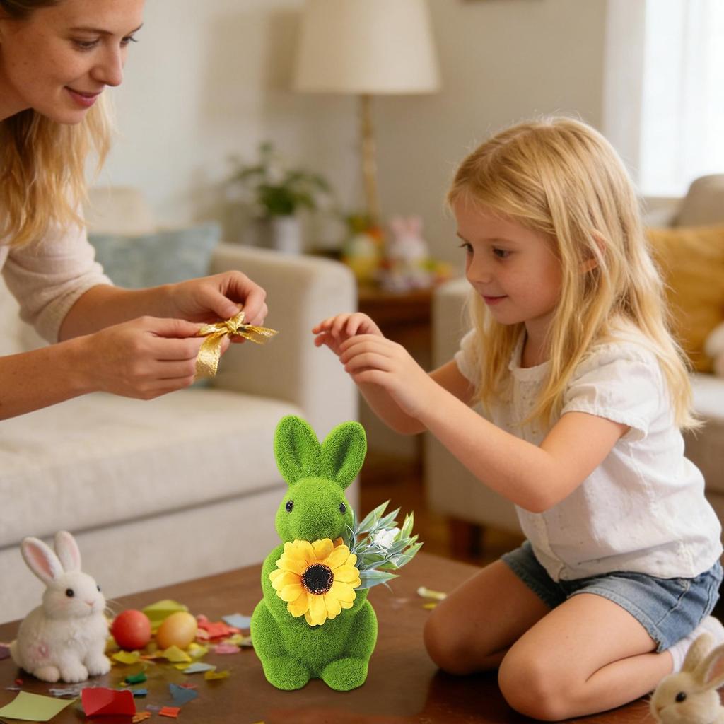 Simulated Flocked Rabbit Easter Rabbit Decoration Small Natural Flocking Realistic Bunny Figure Ornaments For Home Bedroom