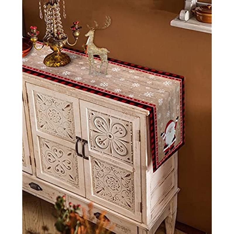 Povlečení Běh na stůl Vánoční Sněhová vločka a skřítek Červený kostkovaný Běhoun na stůl na svatební hostinu Dekorace kuchyňského stolu