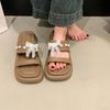 Summer New Open Toe Lace Butterfly Knot Pearl Anti-slip Wear-resistant Flat Slippers Casual Square Toe Sandals
