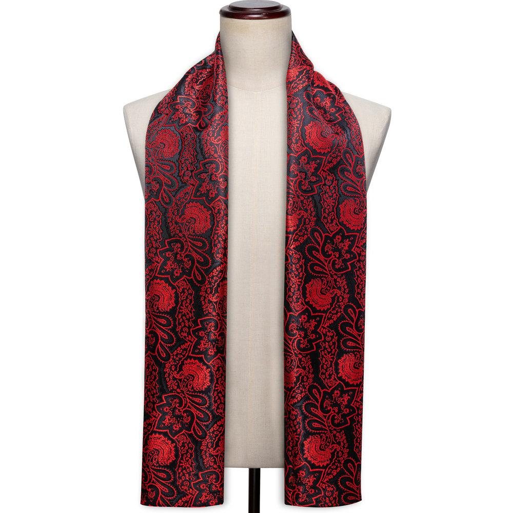 Barry.Wang Jacquard Silk Mens Scarf Floral Paisley Stylish Burgundy Gold Green Red Blue Purple For Male Wedding Business Party