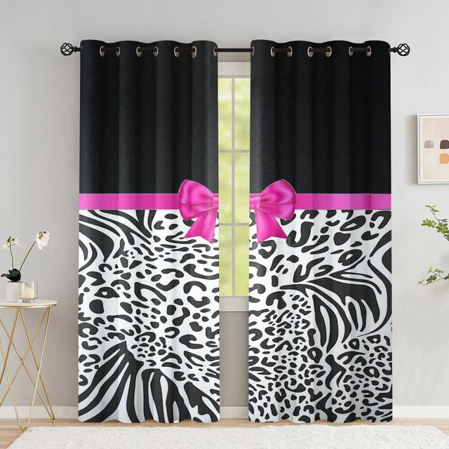 

Шторы с леопардовым принтом для гостиной, роскошные плотные шторы принцессы с розовым бантом для спальни, занавески с зеброй для окон W66 X H183cm X 2
