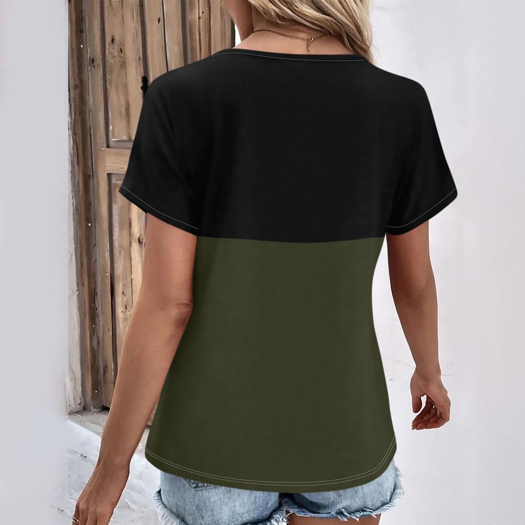 Summer Tops For Women Pattern For Women V-Neck Short Sleeve Comfy Womens Tops Oversized Tshirts