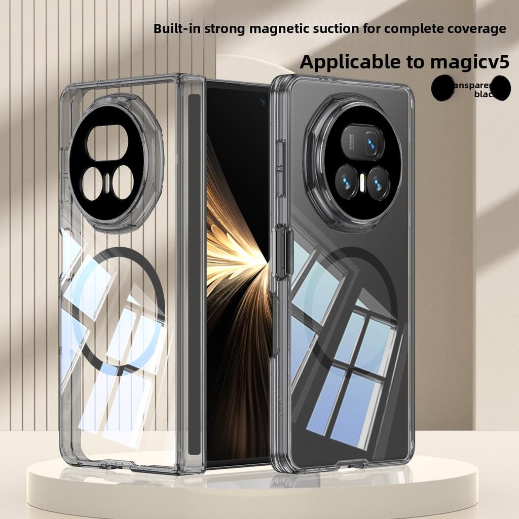 For Huawei Honor Magic V5 Case Soft Transparent Middle Hinge Magnetic Magsafe Protective Back Cover For Magic V5 Phone Shell