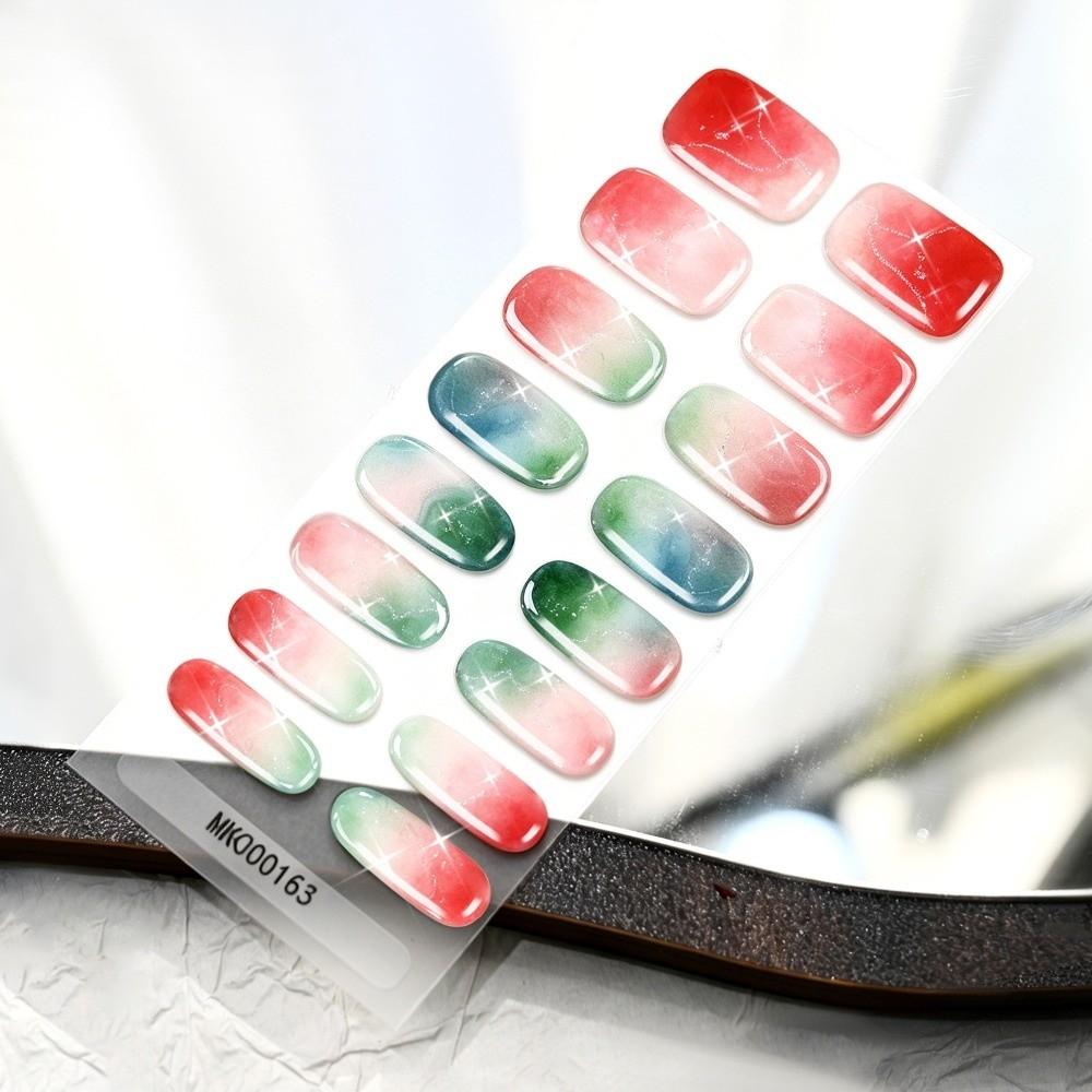 Self-Adhesive UV Polish Nail Strips 3D Glitter Marble Full Cover Nail Wraps Women