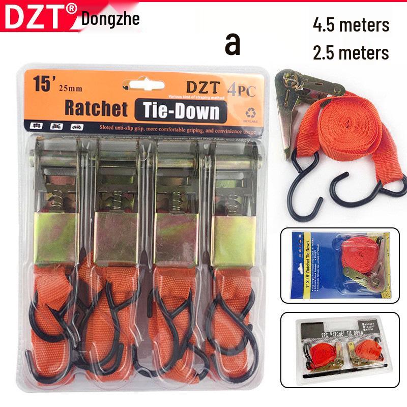15" Tie-Down Strap with Double Hook Ratchet Tightener, 25mm Wide.