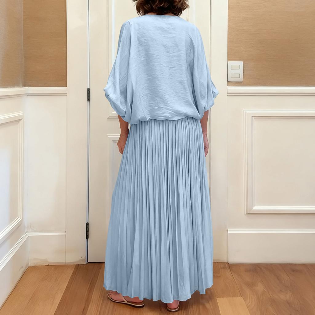 Two Piece Sets For Women Casual 3/4 Sleeve Shirts And High Waisted Drawstring Skirt Fall Outfits