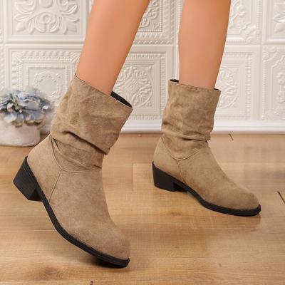 Neuer Stil Schlupf-Stiefeletten mit dicken Absätzen für Damen Übergröße 35-43 Stiefel aus Wildlederimitat Damen Herbst Winter Blockabsatz Kurze Stiefeletten