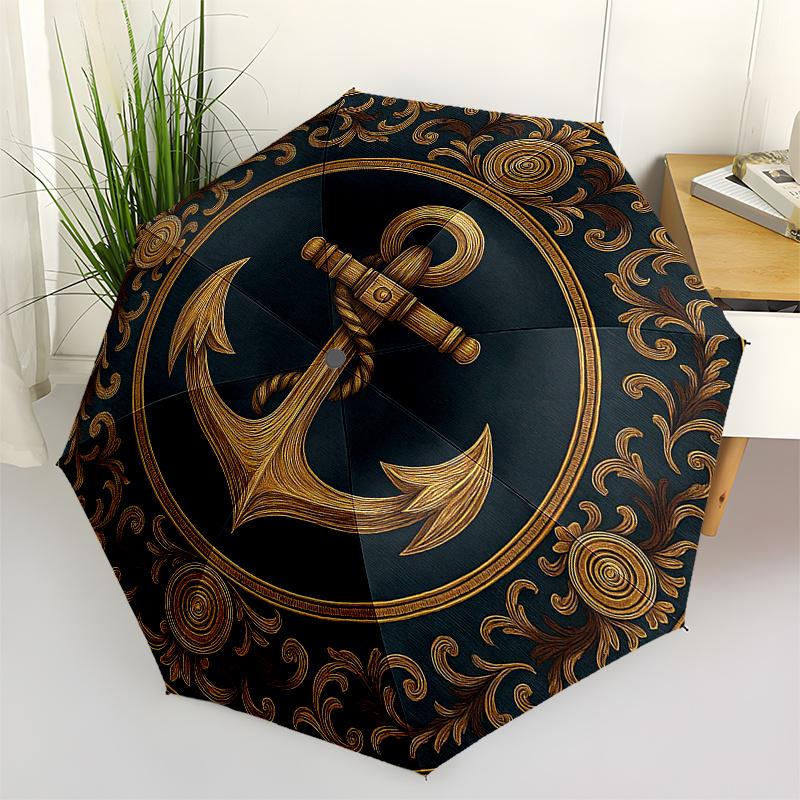 Nautical Anchor Decorative Plate - Maritime Theme WallArtUmbrella, Portable 3-Fold Compact Umbrella for Men & Women Gift