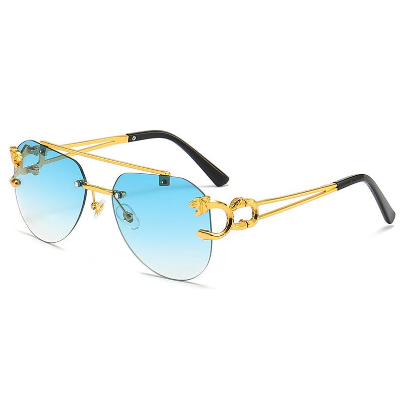 European and American retro leopard glasses legs sunglasses men's frameless trimmed double beam driving toad glasses sunglasses women