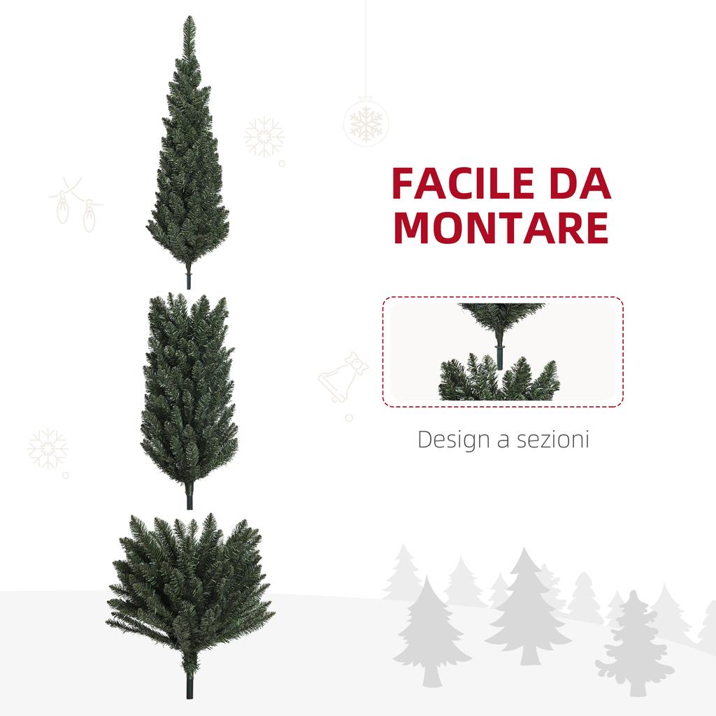 Slim Christmas Tree 225 cm Tall Space-Saving with 538 Branches with Steel Base for Indoor Use, Green