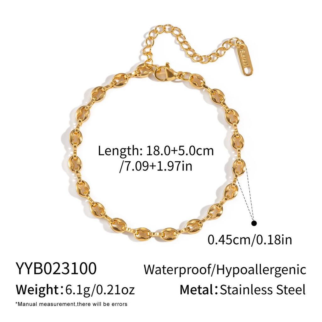 "Doppellagiges kubanisches und flaches Schlangenkettenarmband aus Titanstahl aus 18 Karat Gold für Damen"