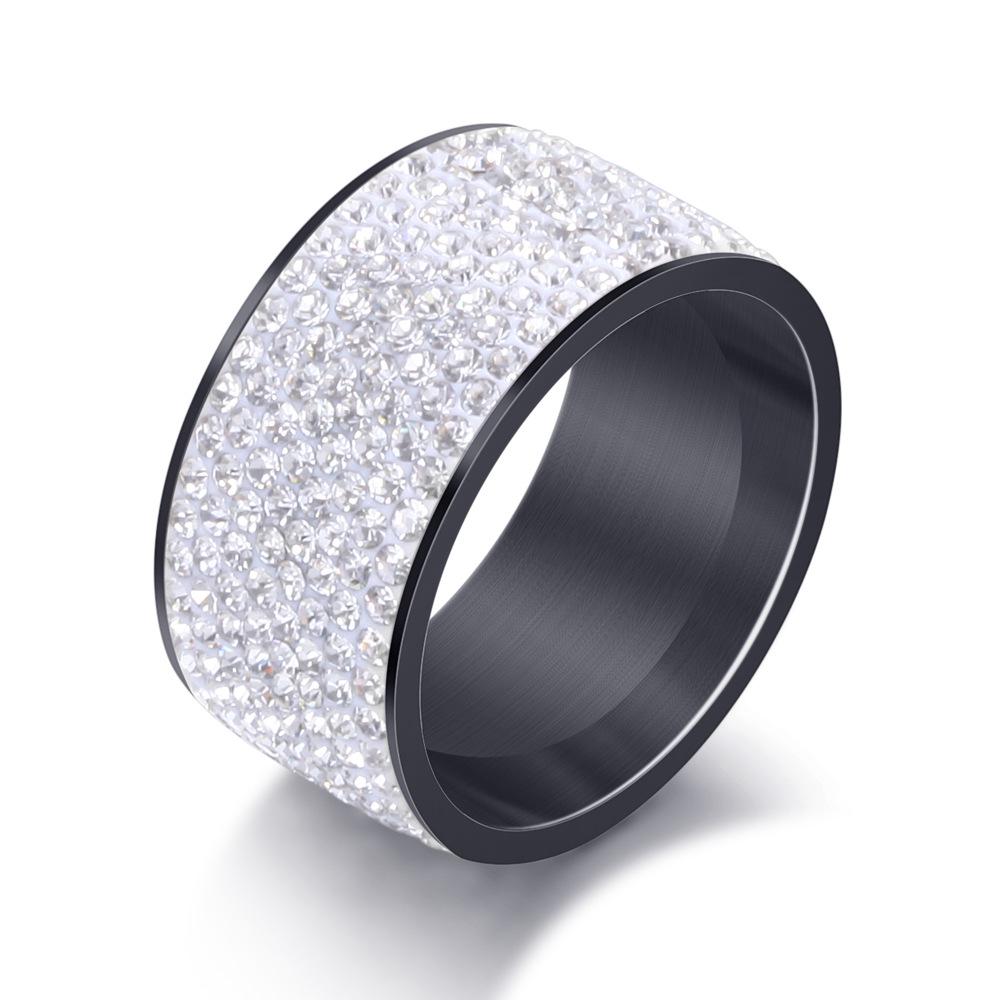 12MM Men's Titanium Steel Fashion Ring with Embedded Diamonds - Versatile Design, 8 Rows of Diamonds