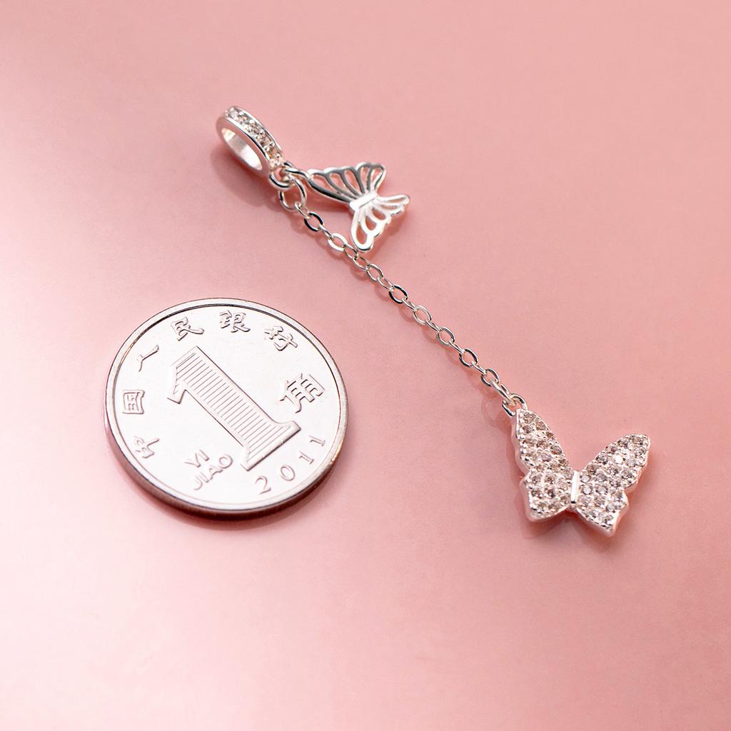 Exquisite S925 Sterling Silver Zirconia Butterfly Tassel Pendant DIY Bracelet Necklace Permanent Jewelry Findings Components