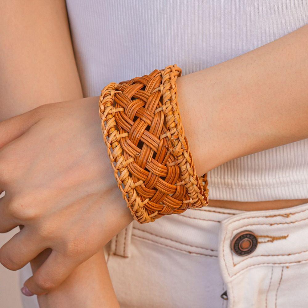 Handmade Rattan Woven Bracelet Bird Nest Shape Bohemian Braided Bracelet  Vacation